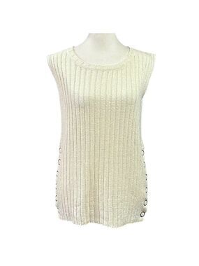POL Ribbed Sleeveless Grommet Snap Side Hem Boho Top Size Small
